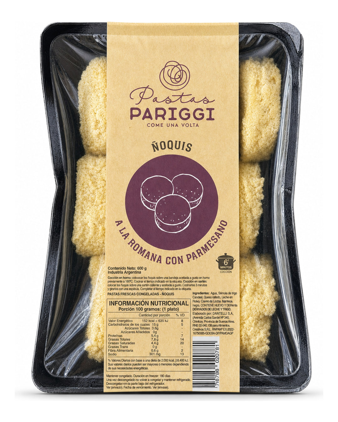 Ñoquis a la Romana con Parmesano — packaging Pariggi