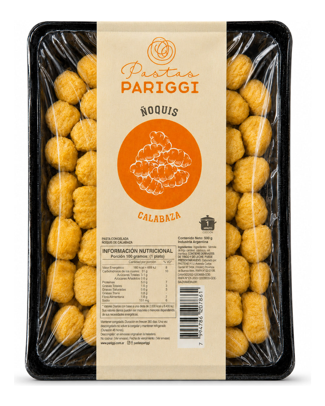 Ñoquis de Calabaza — packaging Pariggi