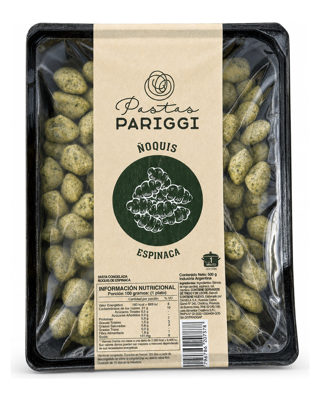 Ñoquis de Espinaca — packaging Pariggi
