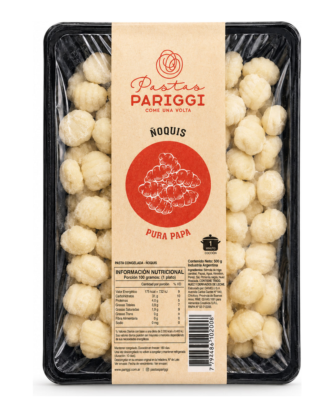 Ñoquis de Pura Papa — packaging Pariggi