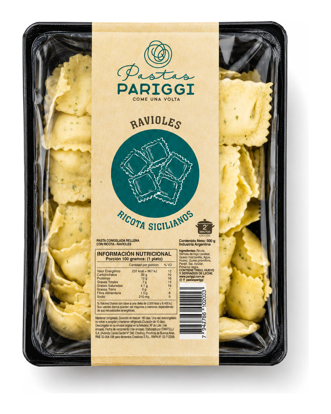 Ravioles de Ricota Sicilianos — packaging Pariggi